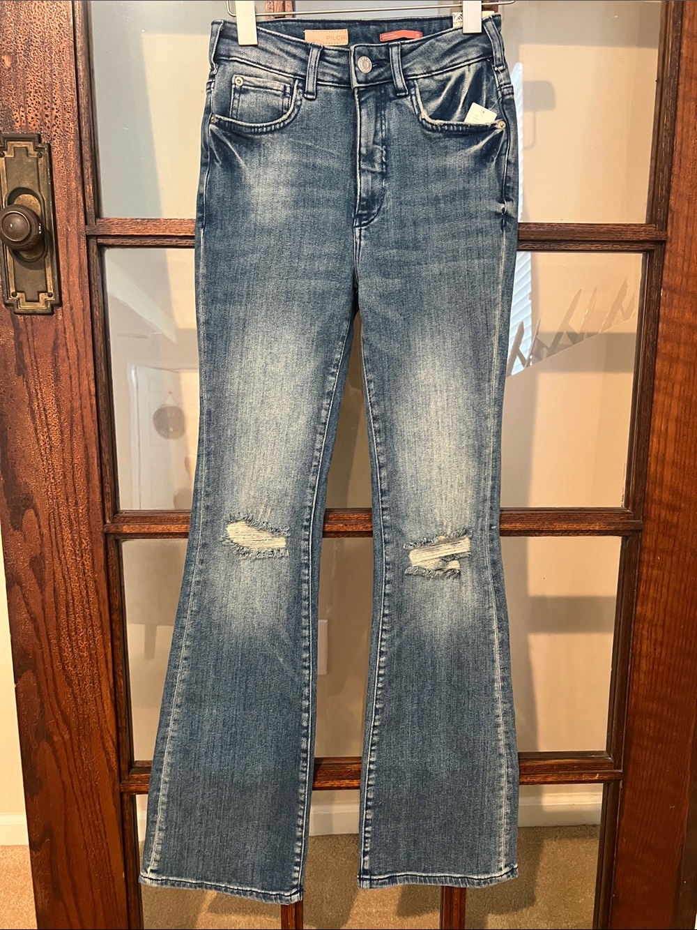 Pilcro Medium Wash Distressed Flare Jeans